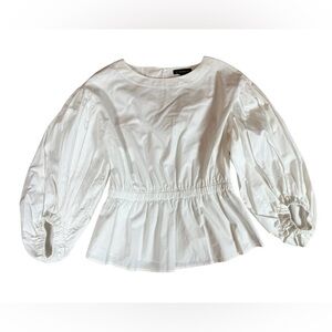 Banana Republic Crisp White Cotton Poplin Material Elastic Peplum Top Size Small